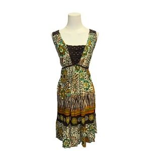 Forbidden Midi Dress Womens XL Green  Floral Animal Print Good Crochet boho bead
